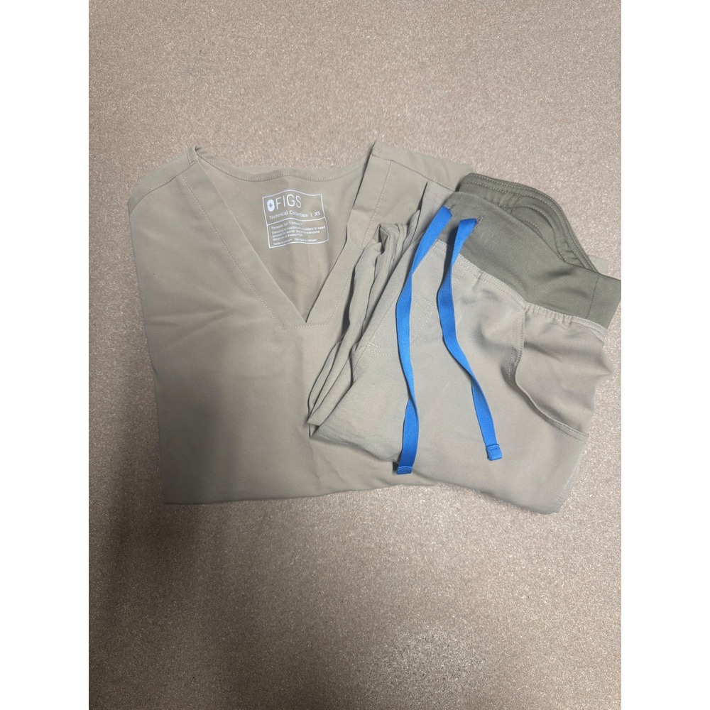 Figs Women's Scrub Set in Olive with Blue Drawstrings